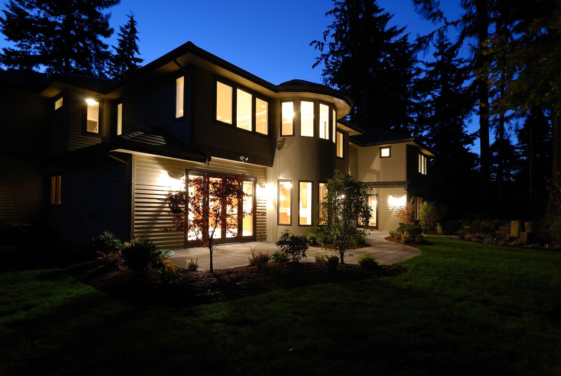 house lit up at night