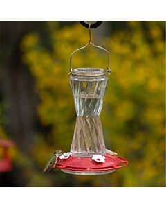 More Birds® Bohemian Glass Hummingbird Feeder with Bee Guard Nectar Ports - 20 oz - Red, Lifestyle