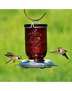 Perky-Pet® Red Mason Jar Glass Hummingbird Feeder