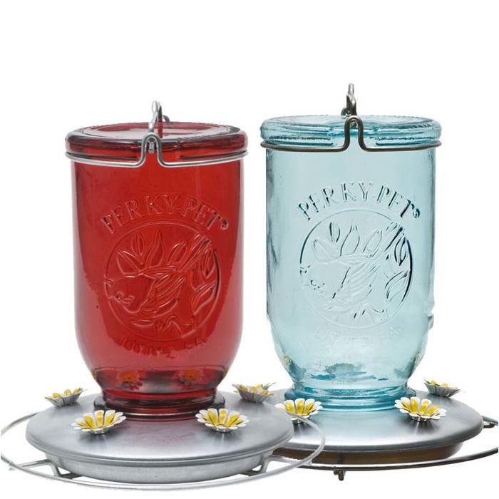 Perky-Pet 786 Red Mason Jar Glass Hummingbird Feeder 32-oz, 
