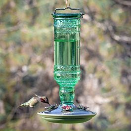 Wonderful Green Antique Bottle 10-Ounce Glass Hummingbird Feeder 8108-2 New 