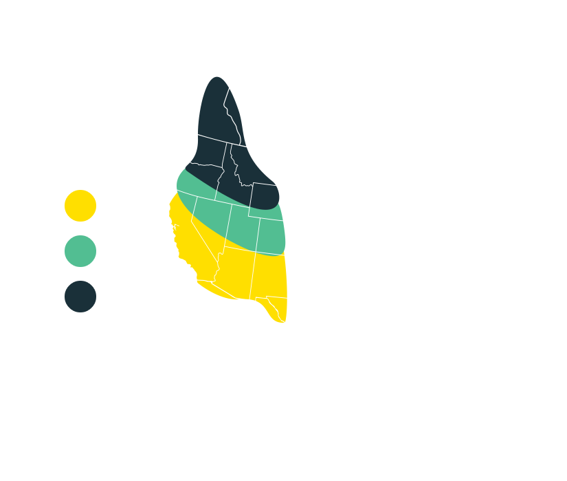 map of the distribution of calliope hummingbird